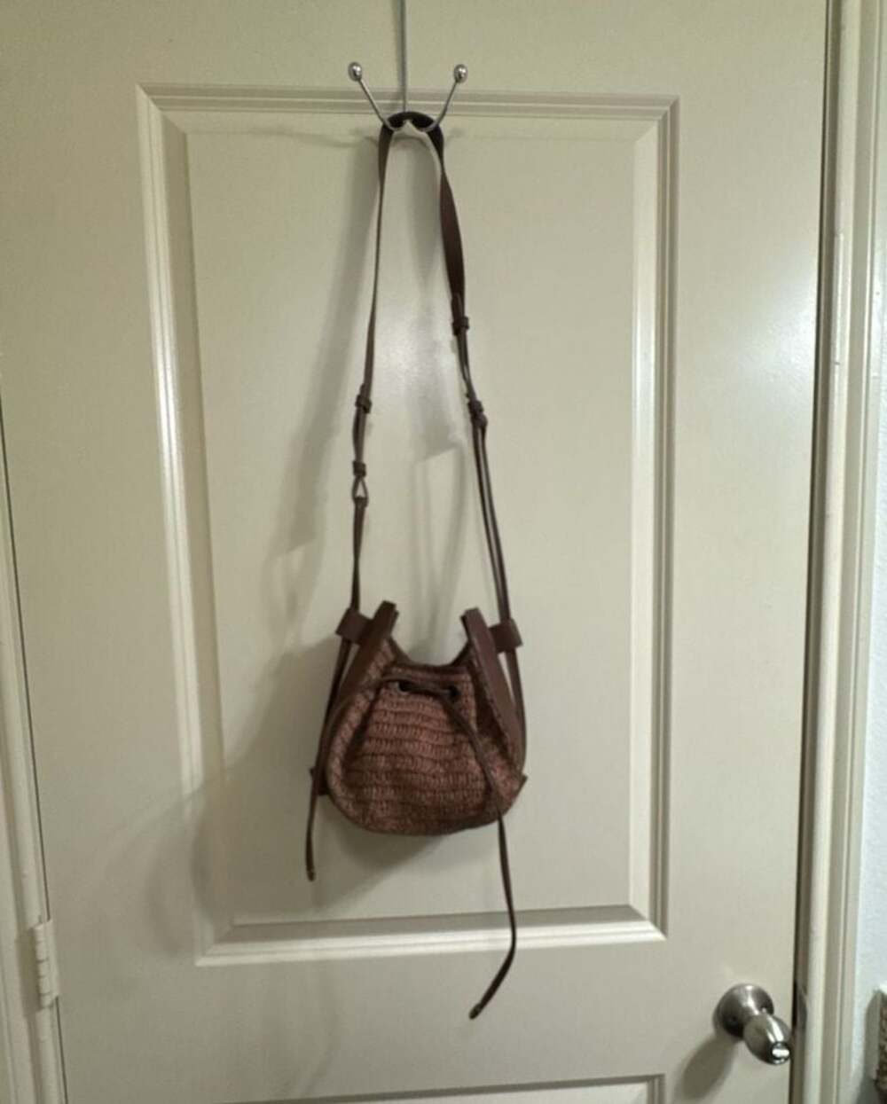 Free People Brown Woven Straw Bucket Crossbody Bag